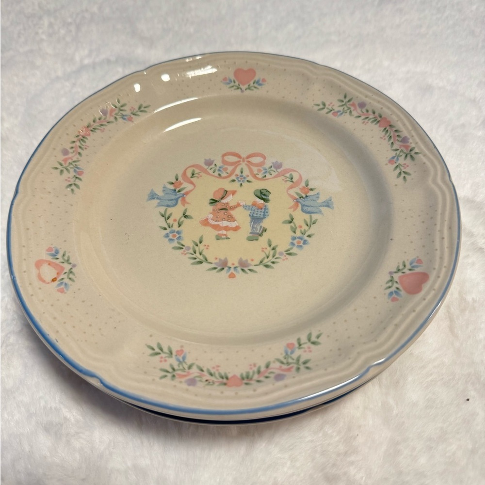 Vintage Tienshan Stoneware "Memories"  3 Salad Plate Set Cottagecore Country EUC - Picture 2 of 10